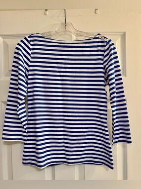 J. McLaughlin Blue and White Striped Long Sleeve “Wavesong” Tee
